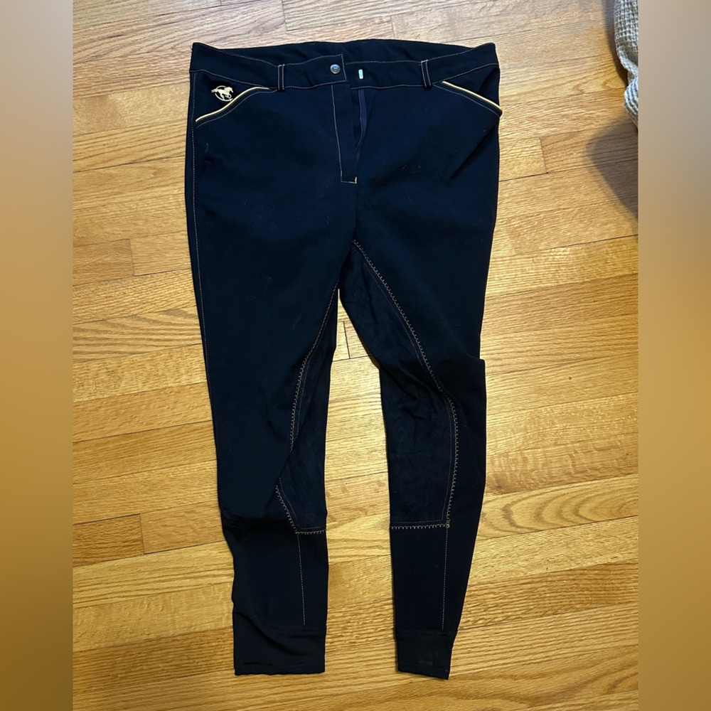 Smartpak Piper Navy Equestrian Breeches with Orange Stitching